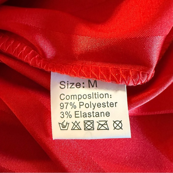 NWOT Striped Satin Feel Women’s Pajama Set Sz Medium Red, Bottoms Waist Elastic - Picture 6 of 12